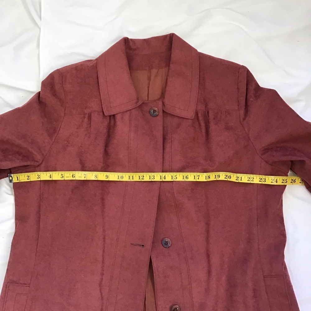 SEARS WOMEN RARE ANTIQUE WINE ROSEY MARVE FAUX SUEDE LONG BUTTON UP COAT SZ 20.5 - Picture 7 of 9
